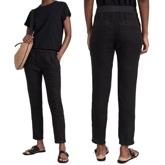 Standard James Perse Patched Pull on Linen Pants Ankle Cropped Black Womens 0 - Picture 1 of 9